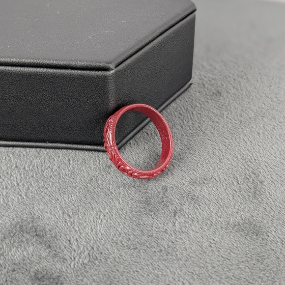 Elegant carved cinnabar red ring, men's women's unisex - Picture 6 of 10